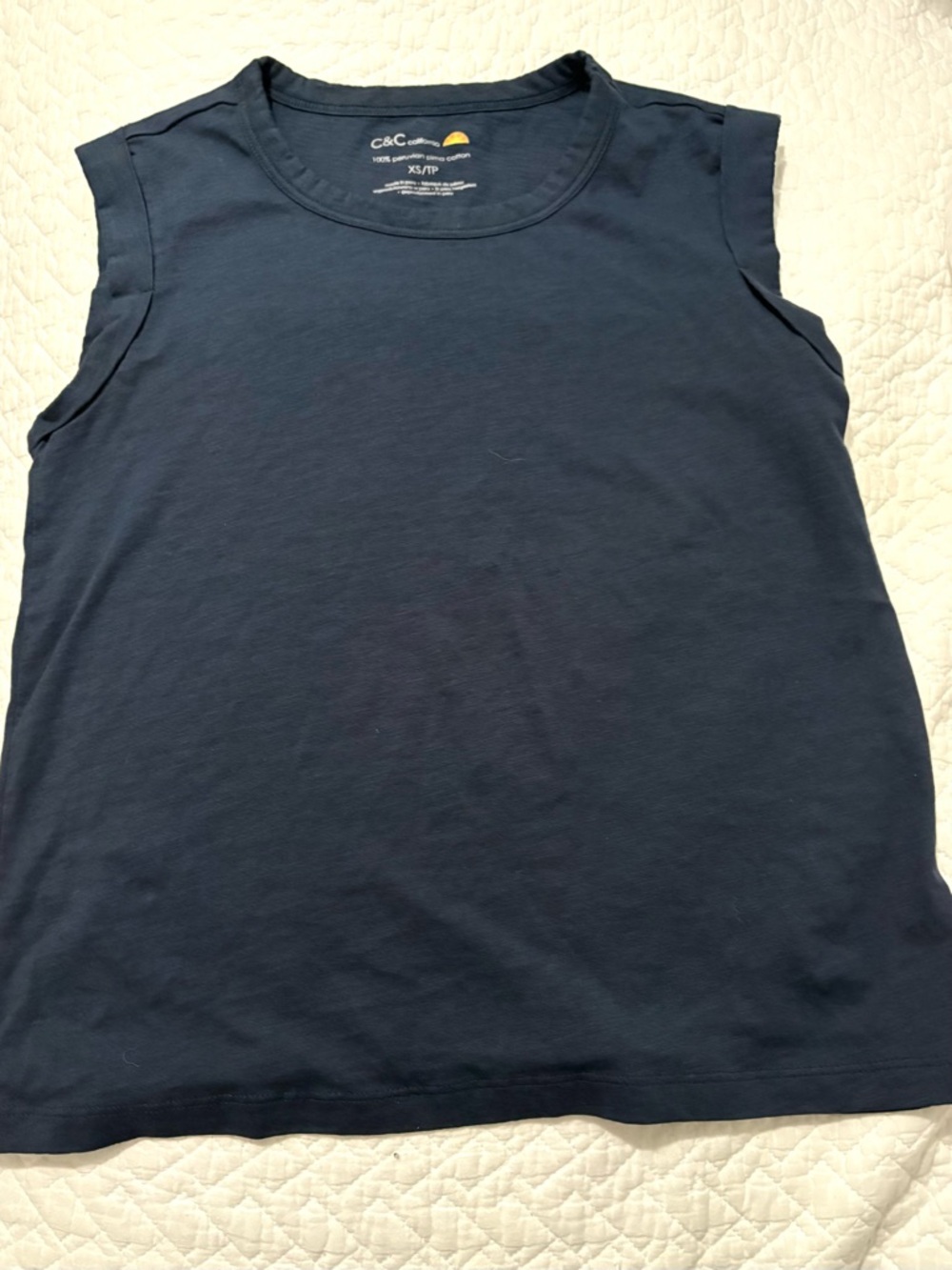 C&C California Solid Navy Pima Cotton Crewneck Tank Sleeveless Tshirt Women’s XS